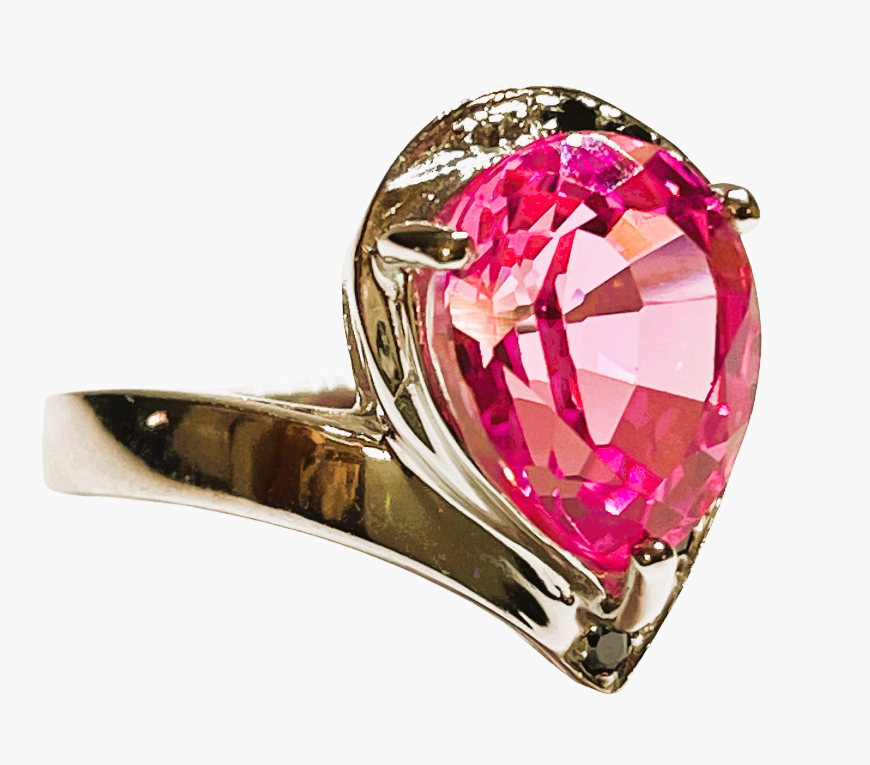 New African If Platinum Pink Tourmaline & Black Spinel Sterling Ring 3