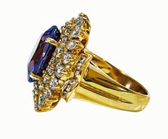 New African If Purple Blue Sapphire & White Sapphire Ygold Plated Sterling Ring