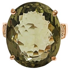 New African IF Smoky Green Sphene & Sapphire Rose Gold Plated Sterling Ring 6.5