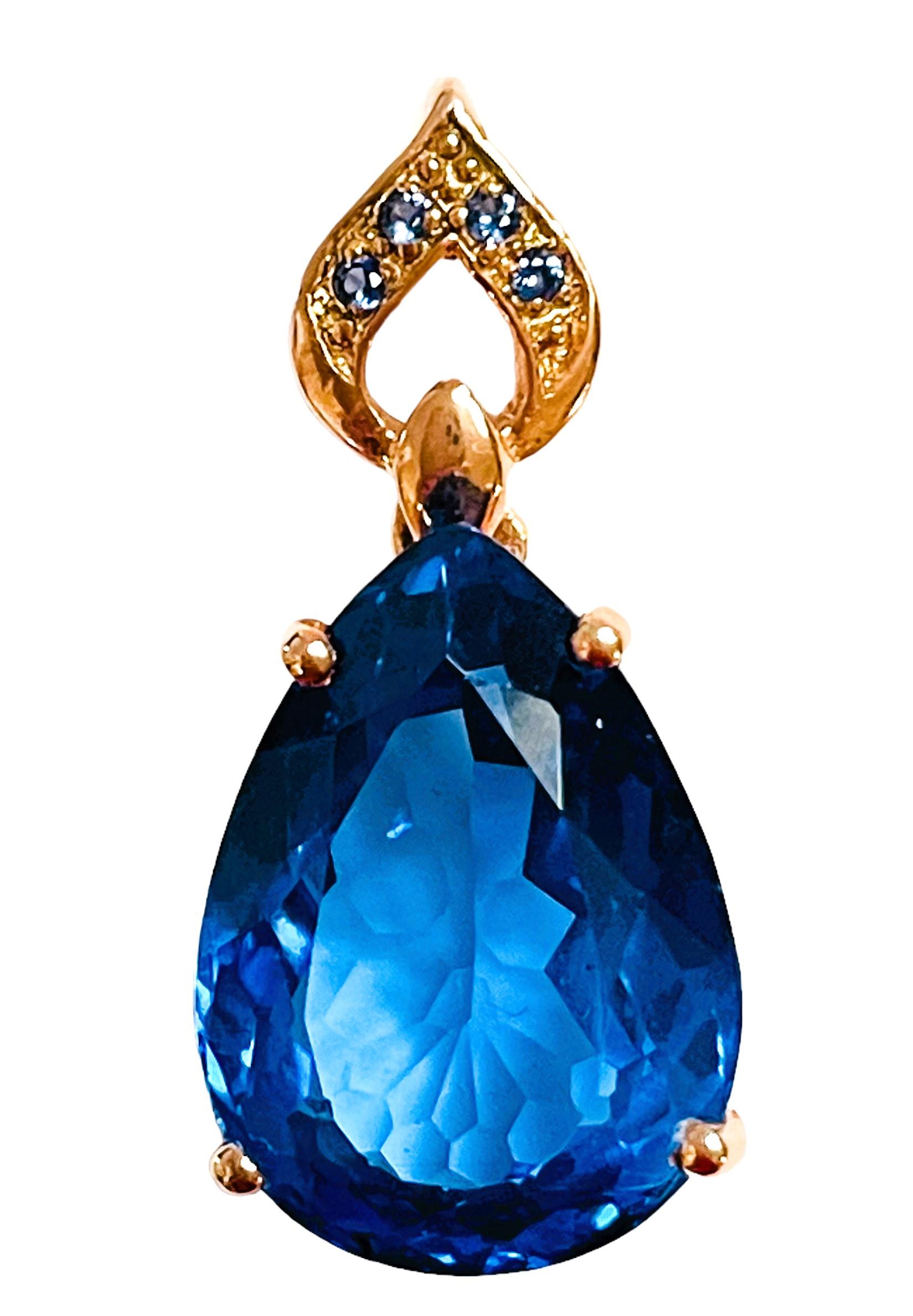 Art Deco New African IF Swiss Blue Topaz & Blue Sapphire Rose Gold Plate Sterling Pendant