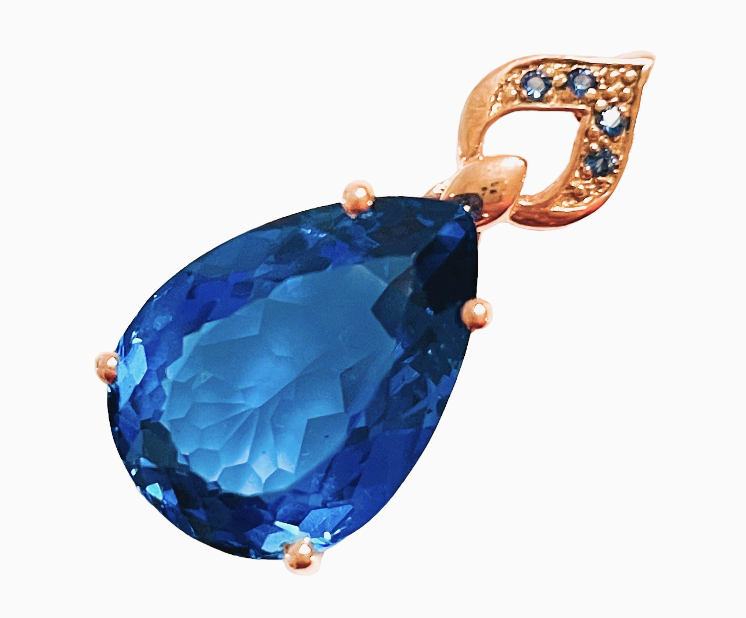Oval Cut New African IF Swiss Blue Topaz & Blue Sapphire Rose Gold Plate Sterling Pendant