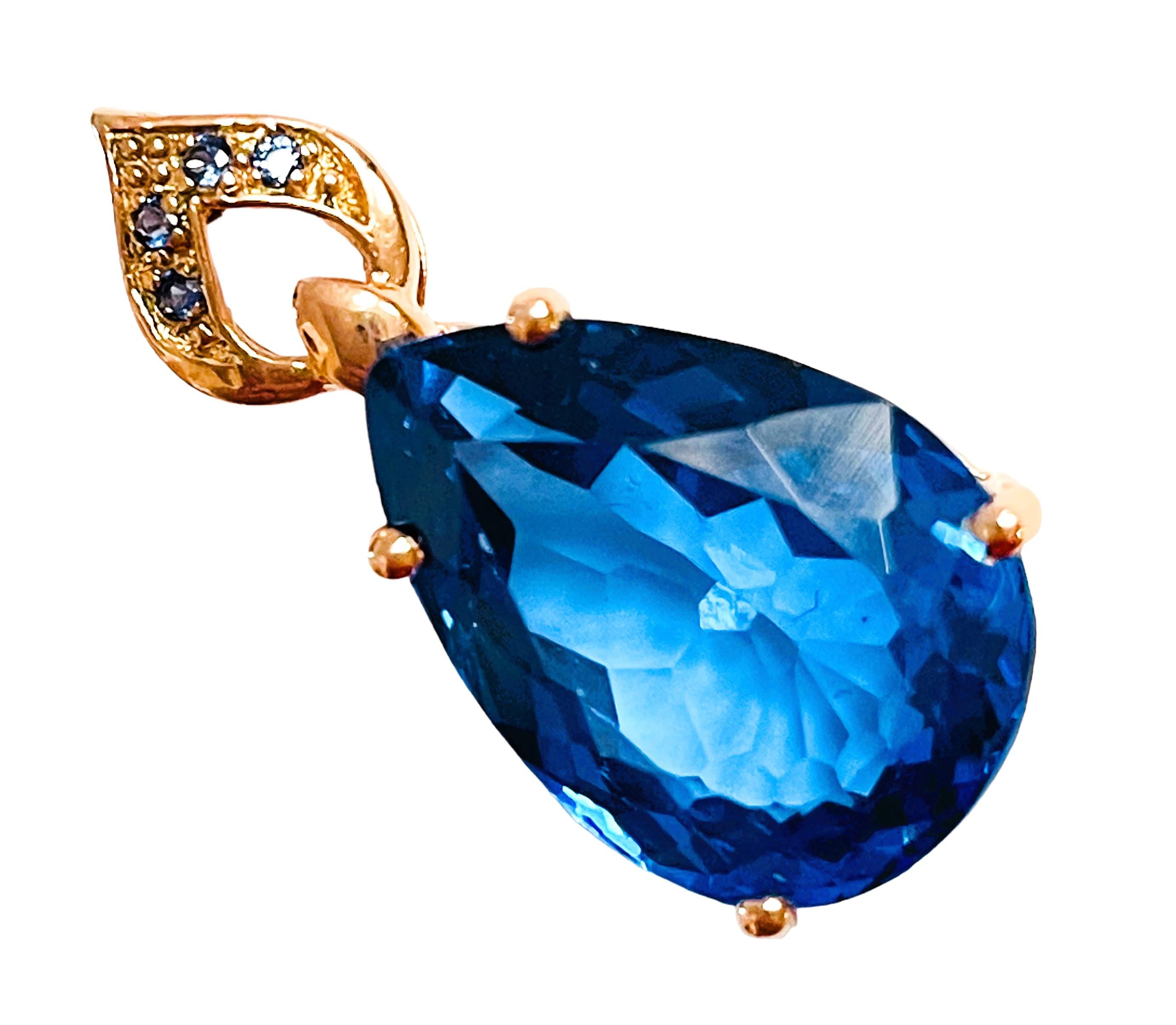 New African IF Swiss Blue Topaz & Blue Sapphire Rose Gold Plate Sterling Pendant In New Condition In Eagan, MN
