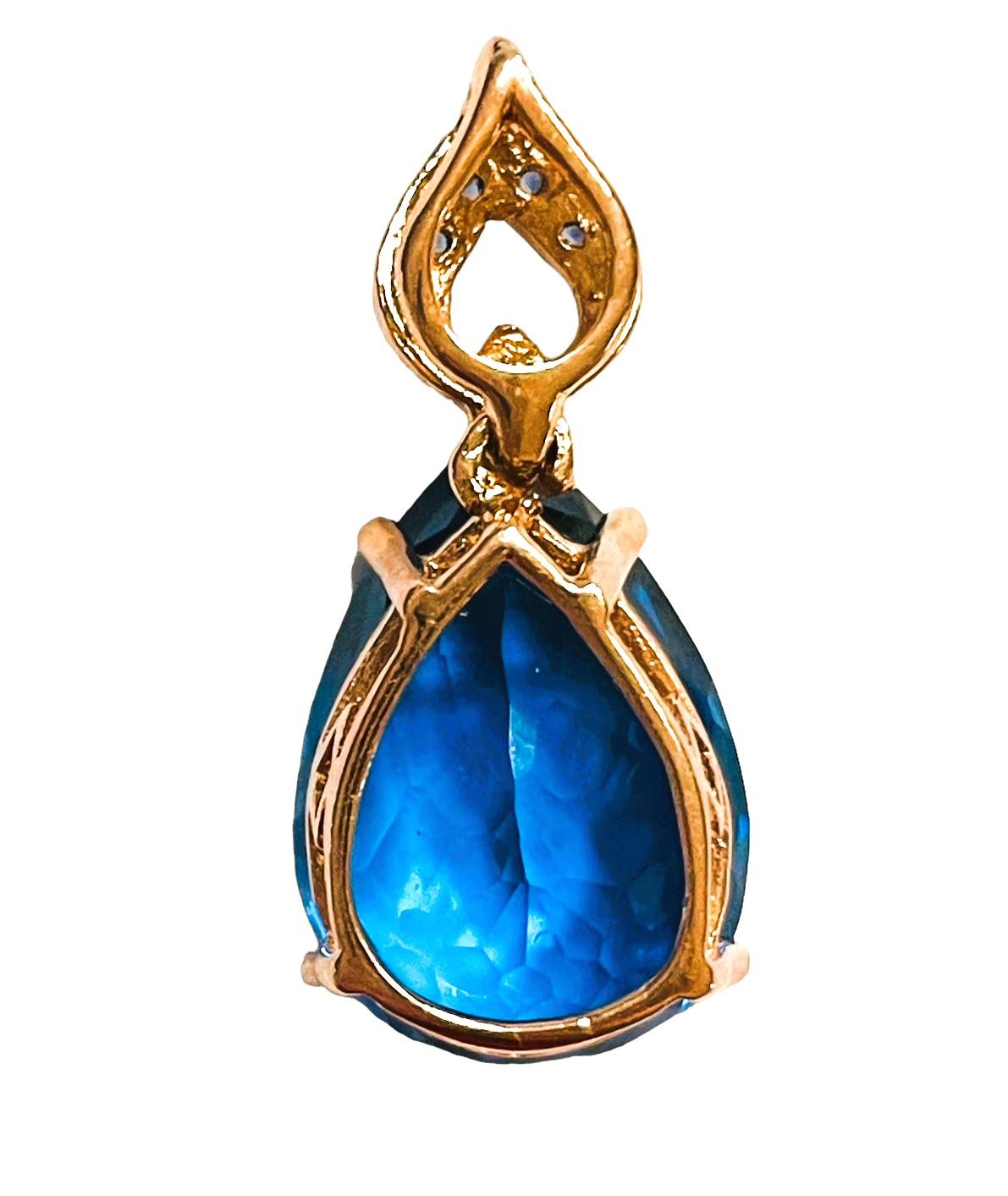 New African IF Swiss Blue Topaz & Blue Sapphire Rose Gold Plate Sterling Pendant 2