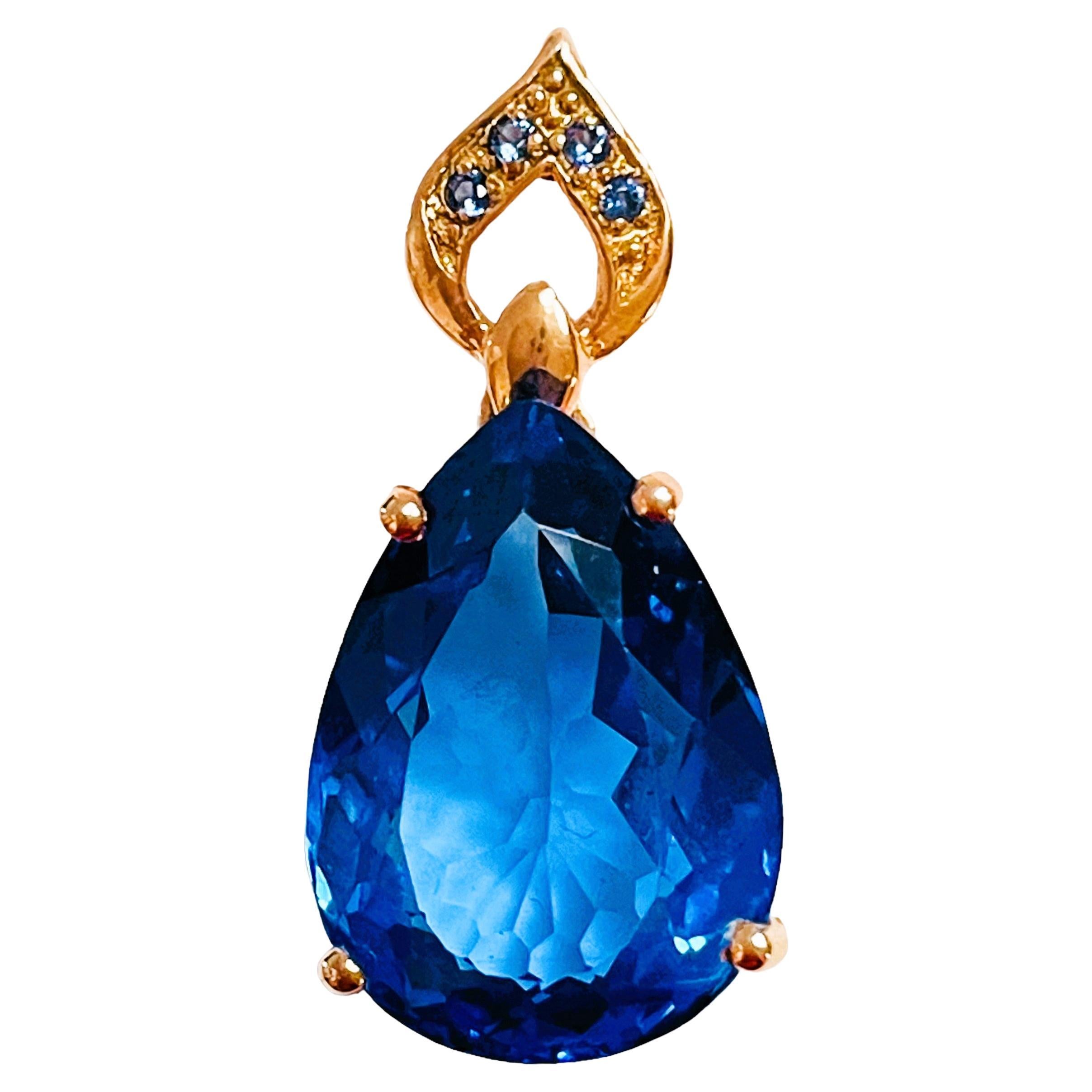 New African IF Swiss Blue Topaz & Blue Sapphire Rose Gold Plate Sterling Pendant