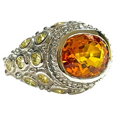 New African IF Yellow Golden Sapphire and Yellow Sapphire Sterling Ring 6