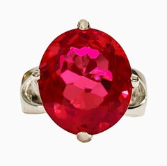 New African Inclusion Free 14.20 Ct Raspberry Topaz  Sterling Ring