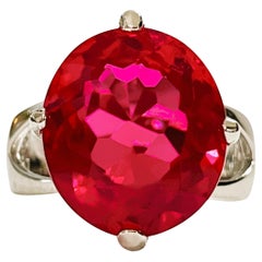 New African Inclusion Free 14.20 Ct Raspberry Topaz  Sterling Ring