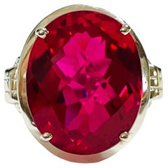 New African Inclusion Free 18.10 Ct Pink Raspberry Topaz Sterling Ring