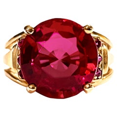 New African "Inclusion Free" Raspberry Tourmaline YGold Plated Sterling Ring