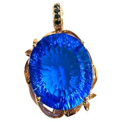 New African Intense Swiss Blue Concave Topaz Rose Gold Plated Sterling Pendant