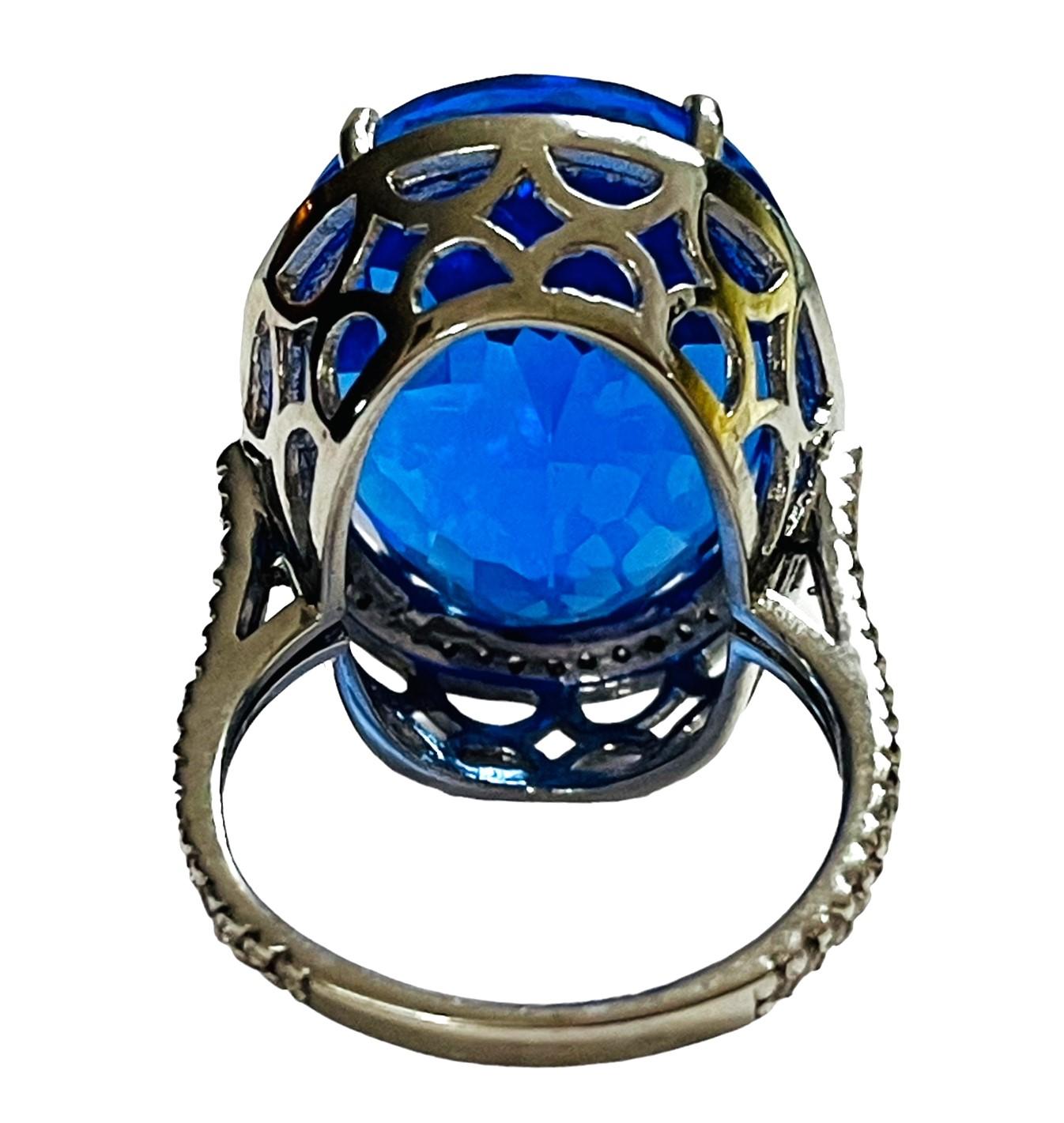 New African Intense Swiss Blue Topaz & White Sapp Sterling Ring In New Condition In Eagan, MN