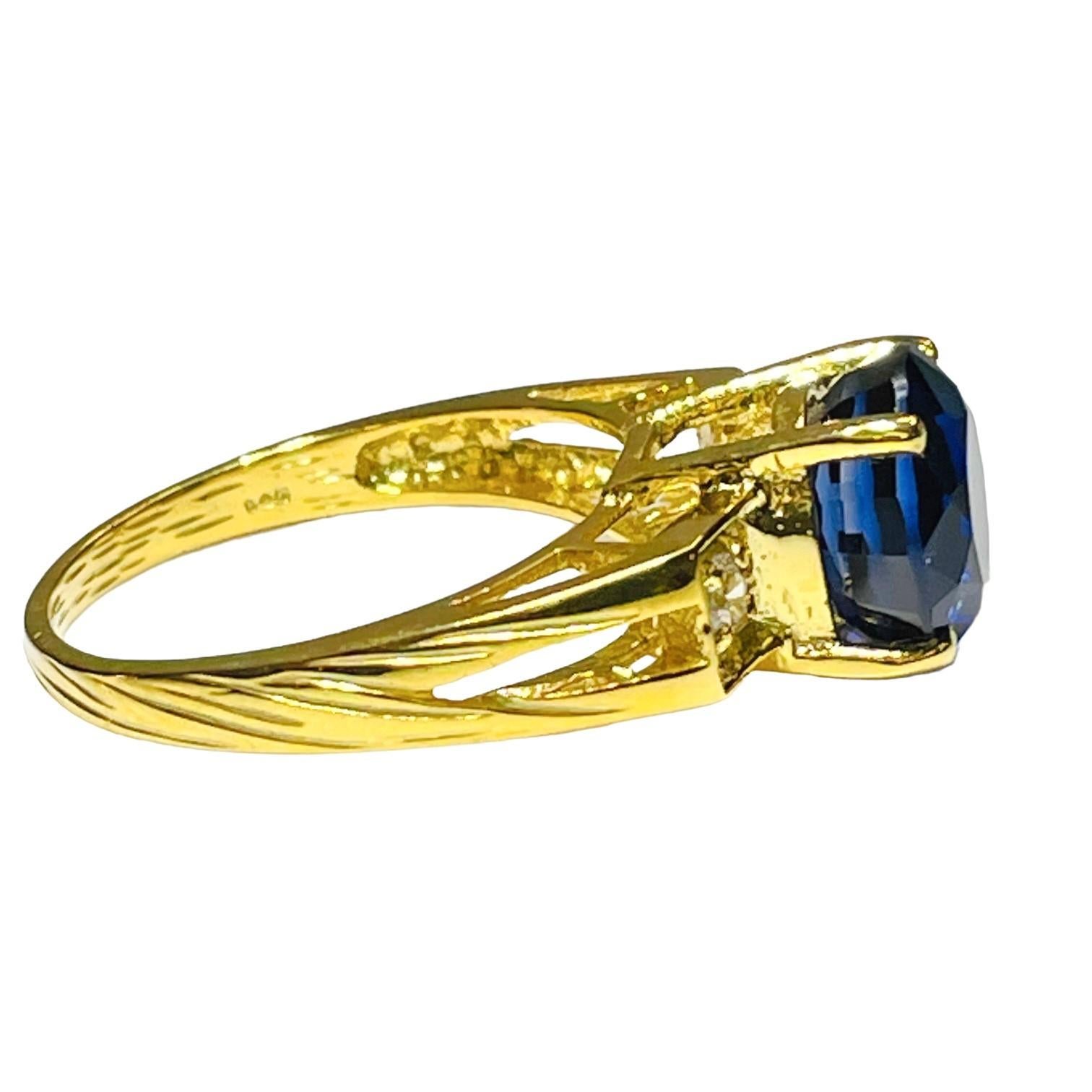 Art Deco New African Kashmir Blue 4.7 Ct Sapphire Gold Plated Sterling Ring