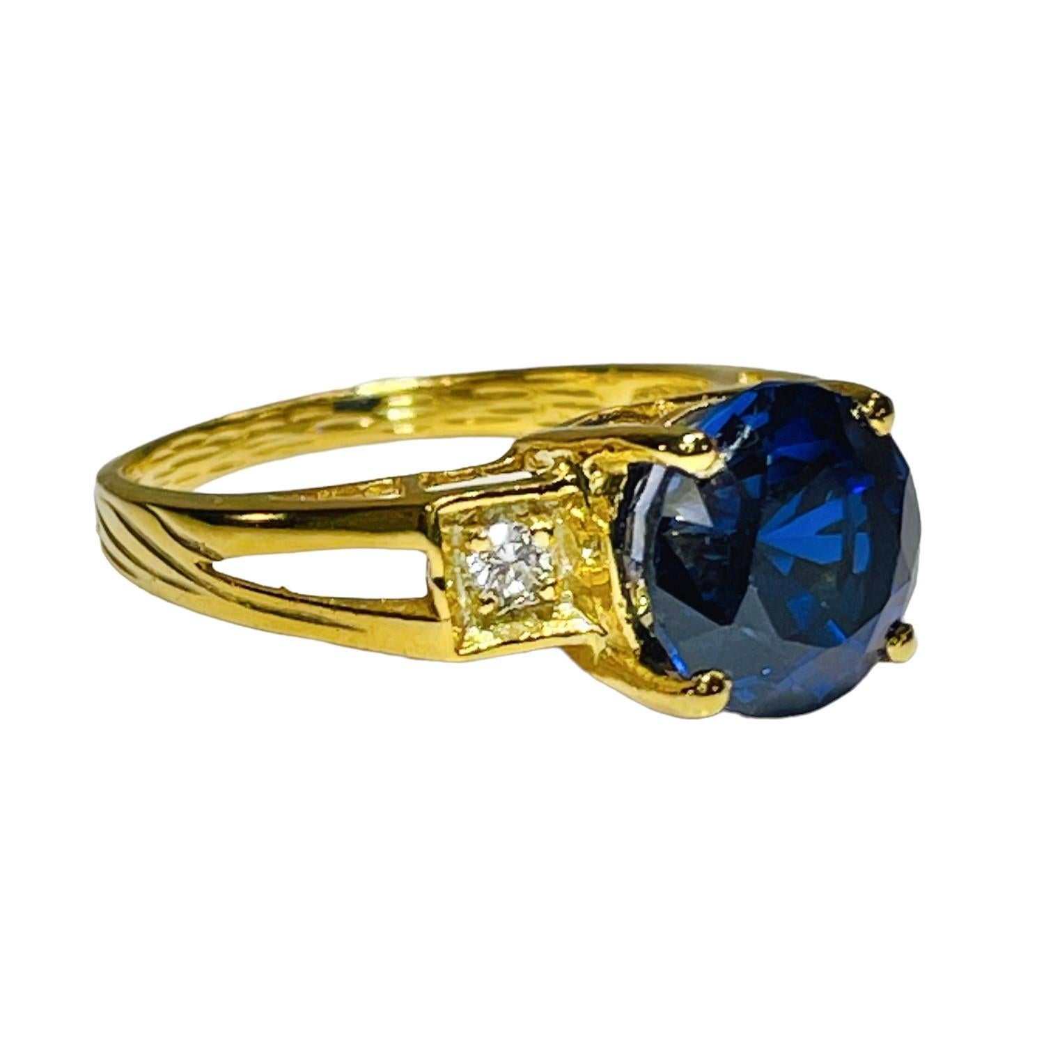 Round Cut New African Kashmir Blue 4.7 Ct Sapphire Gold Plated Sterling Ring
