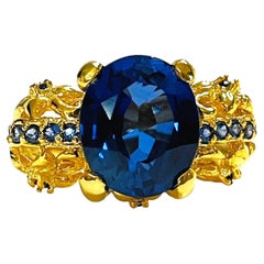 New African Kashmir Blue 6.20 Ct Sapphire 14k YG Plated Sterling Ring Size 6.25