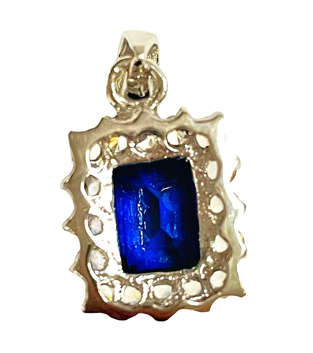 Emerald Cut New African Kashmir Blue IF Sapphire & White Sapphire Sterling Pendant