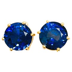 New African Kashmir Blue IF Sapphire Yellow Gold Plated Sterling Post Earrings