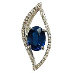 New African Kashmir Blue Oval 2 Carat Sapphire Sterling Silver Pendant