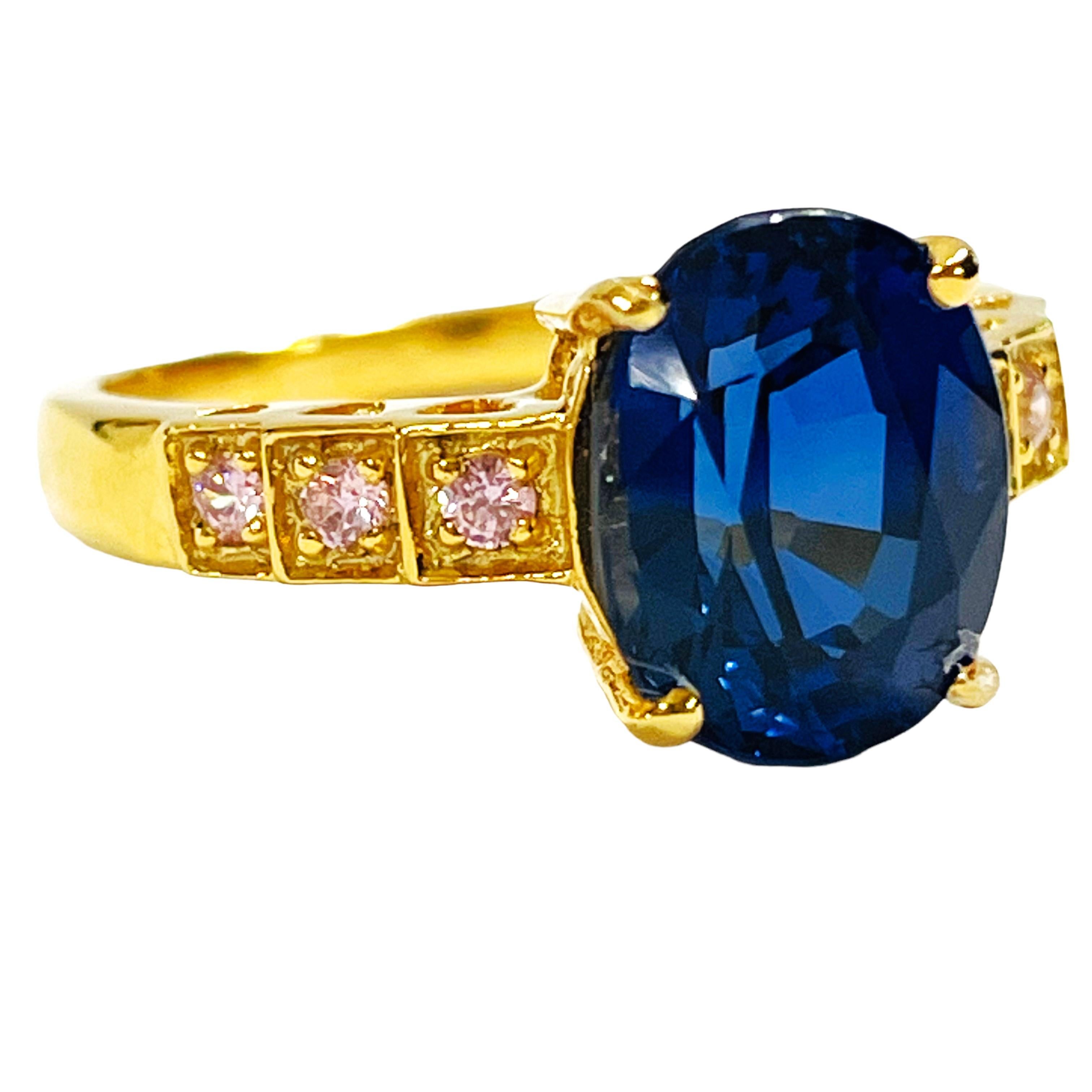 14k GP Sterling Ring aus afrikanischem Kaschmir mit blauem und rosa Saphir Damen