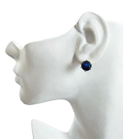 New African Kashmir Blue Sapphire 11.7 Ct Sterling Silver Post Earrings
