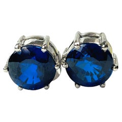 New African Kashmir Blue Sapphire 11.7 Ct Sterling Silver Post Earrings