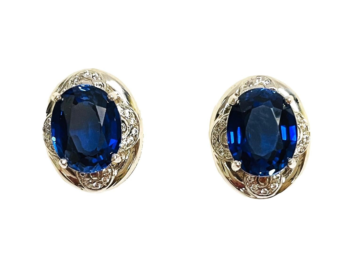 These stones were mined in Africa.  Each earrings has a 2.80 carat sapphire.  They measure 10.7 x 8.4 mm.  They are post style earrings.  The earrings themselves are 16 x 12.6 mm.  Very beautiful indeed.  Sure to get noticed.  The weight in Grams is