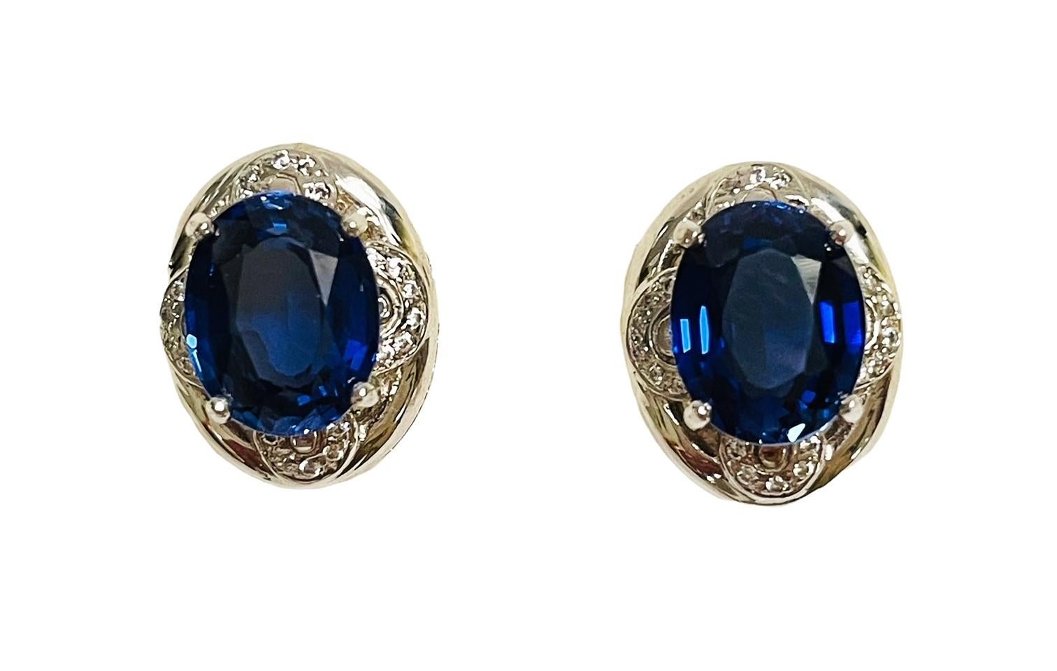 Art Deco New African Kashmir Blue Sapphire Total 5.6 Ct 14k Gold Plated Sterling Earrings
