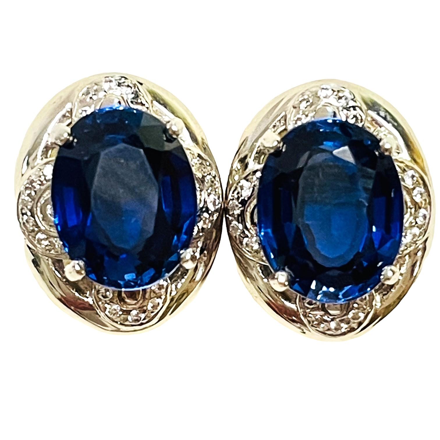 Oval Cut New African Kashmir Blue Sapphire Total 5.6 Ct 14k Gold Plated Sterling Earrings