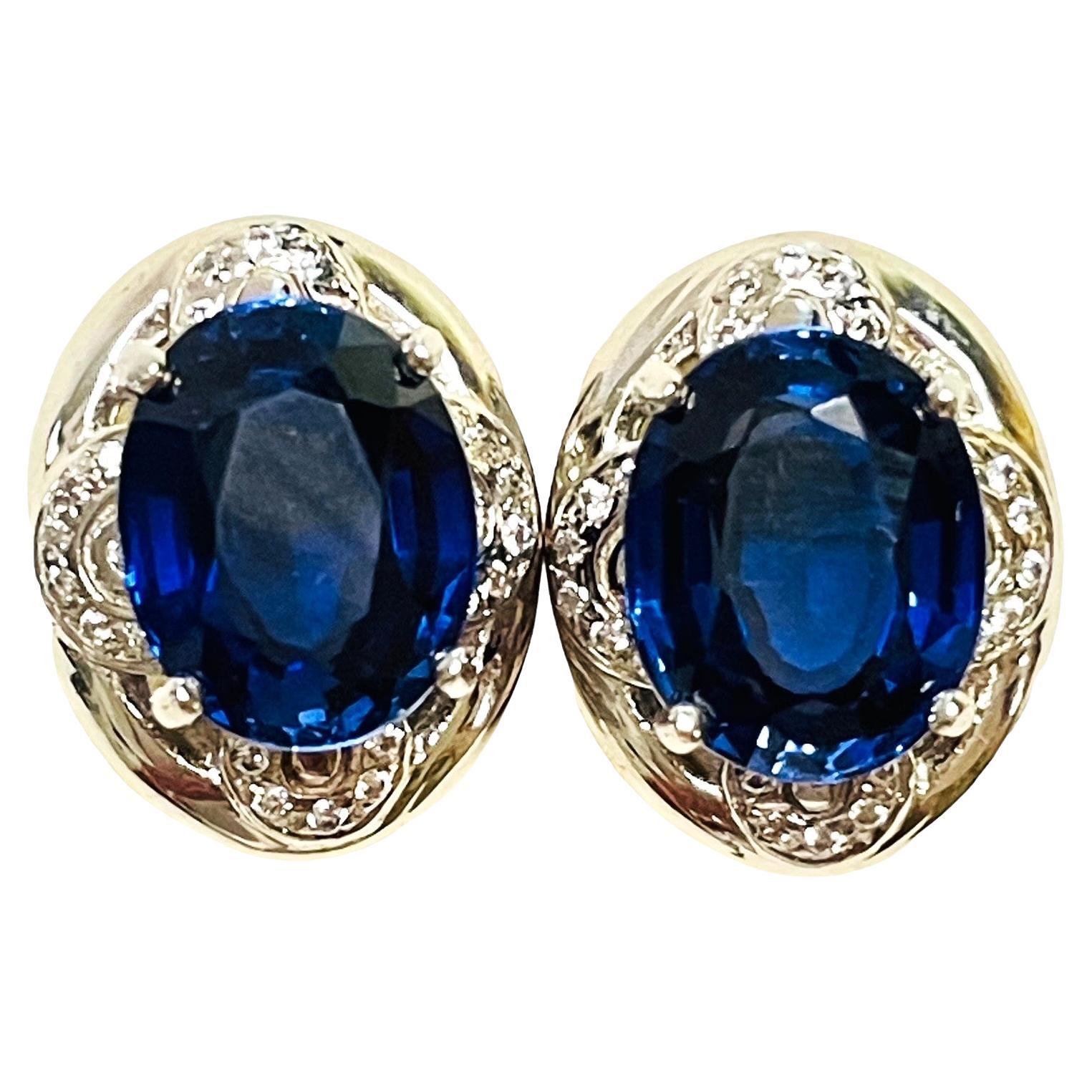 New African Kashmir Blue Sapphire Total 5.6 Ct 14k Gold Plated Sterling Earrings