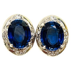 New African Kashmir Blue Sapphire Total 5.6 Ct 14k Gold Plated Sterling Earrings