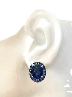 New African Kashmir Blue & White IF Sapphire Sterling Earrings