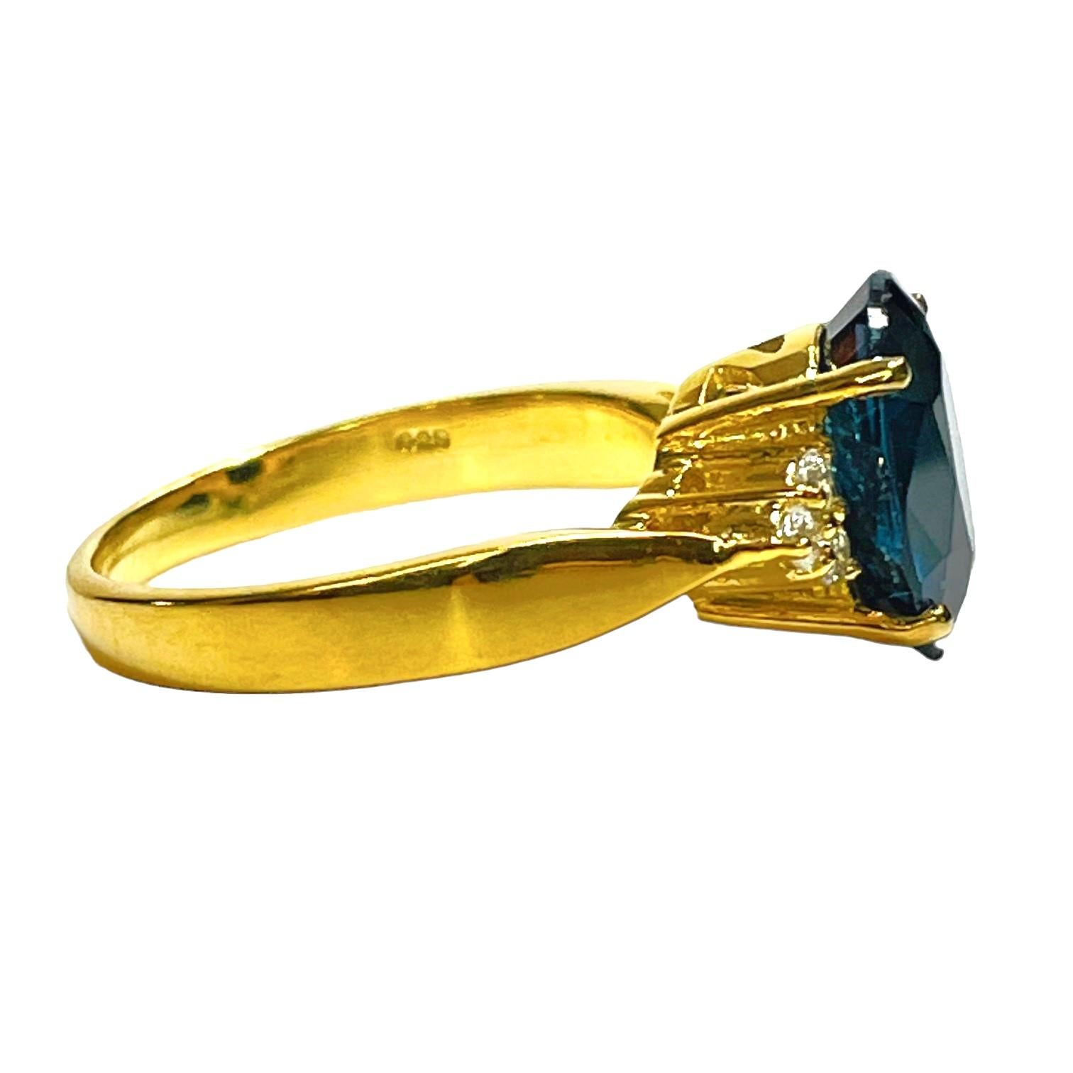Mixed Cut New African London Blue 4.20 Ct Tourmaline Gold Plated Sterling Ring