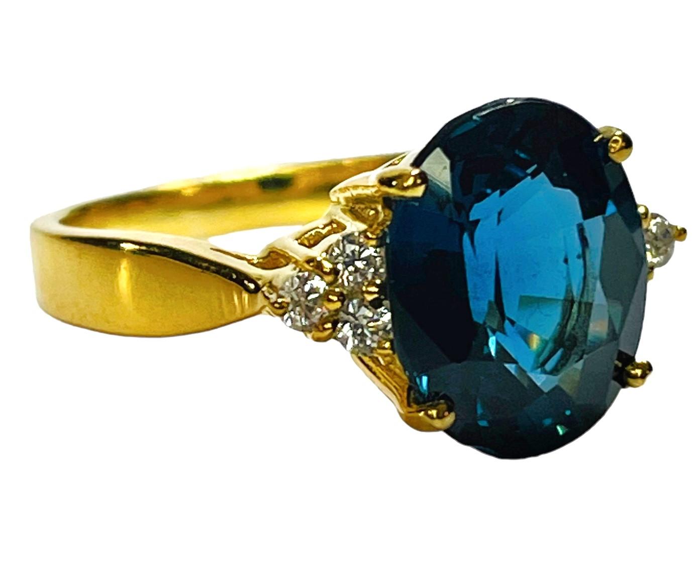 New African London Blue 4.20 Ct Tourmaline Gold Plated Sterling Ring In New Condition In Eagan, MN