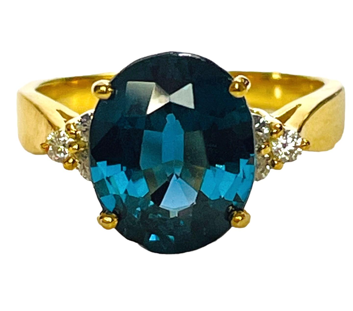 Women's New African London Blue 4.20 Ct Tourmaline Gold Plated Sterling Ring