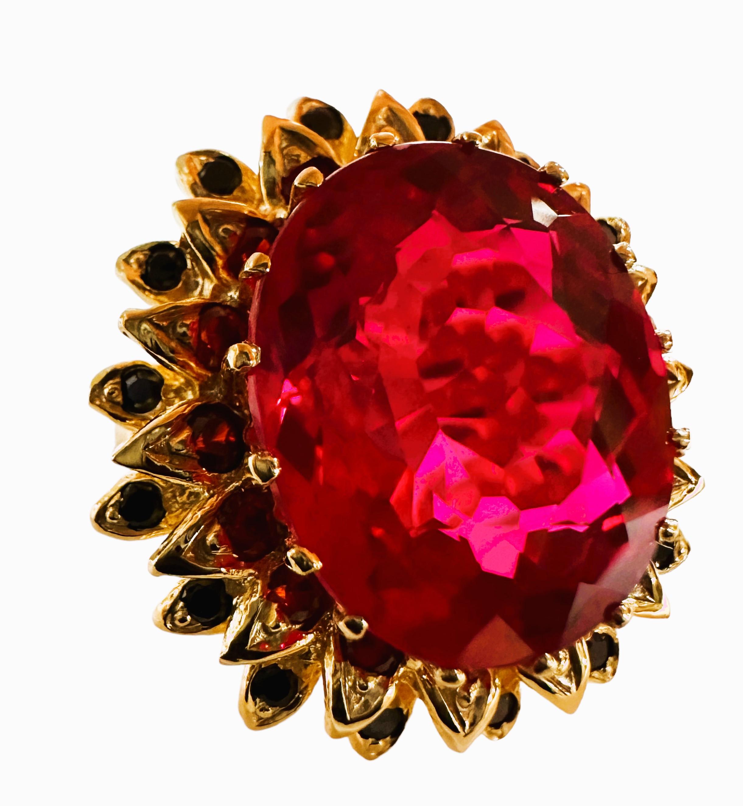 Oval Cut New African Pink Raspberry 22.90ct Sapphire & Spinel YGold Plated Sterling Ring