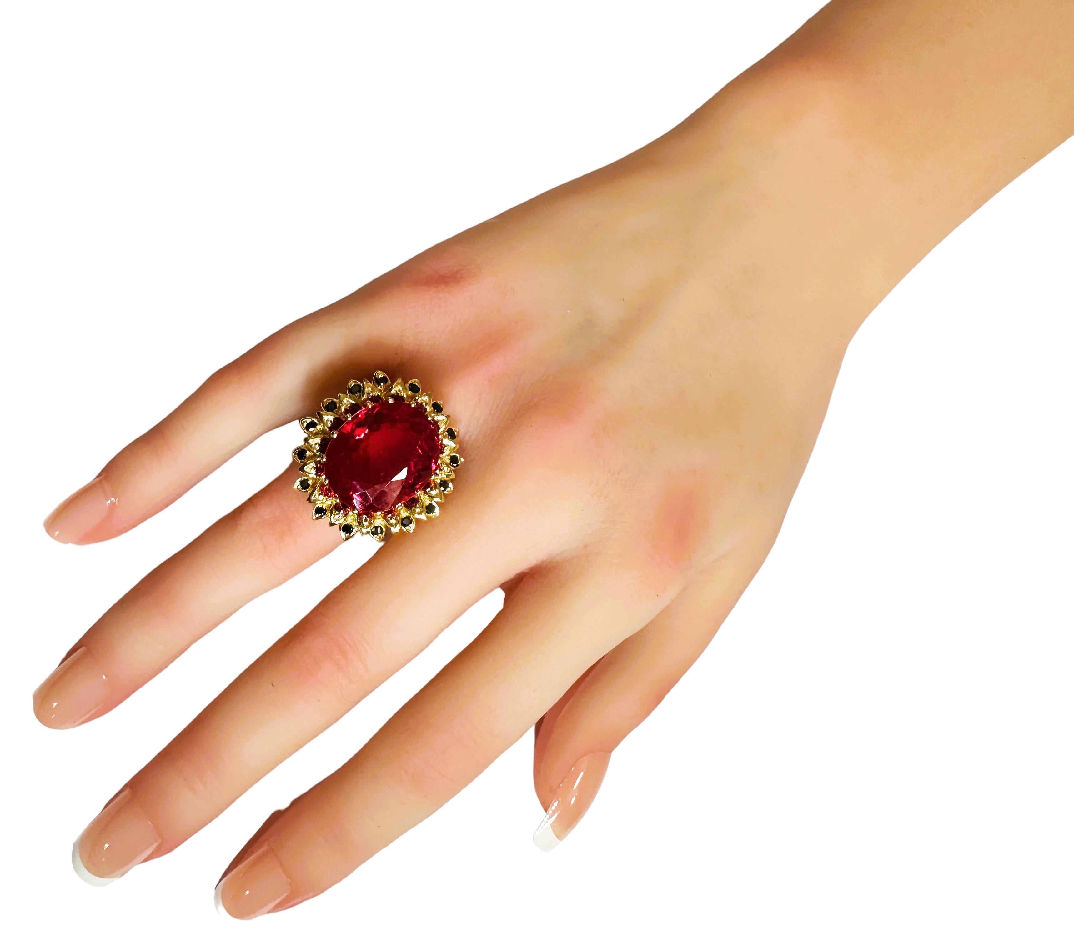 New African Pink Raspberry 22.90ct Sapphire & Spinel YGold Plated Sterling Ring In New Condition In Eagan, MN