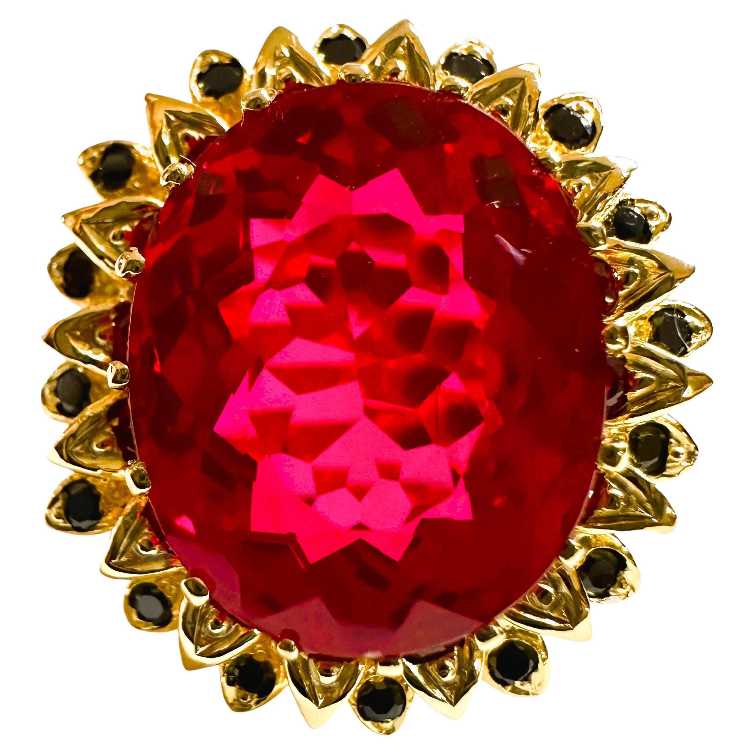New African Pink Raspberry 22.90ct Sapphire & Spinel YGold Plated Sterling Ring