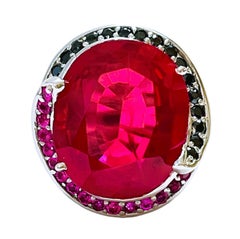 New African Pink Raspberry 23.30ct Topaz, Ruby & Sapphire Sterling Ring