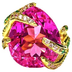 New African Platinum Pink Topaz 
Sapphire, Garnet GPlate Sterling Ring