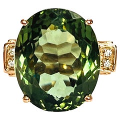 New African Smokey Green 15.90 Ct Sphene Rose Gold Plate Sterling Ring Size 6.75