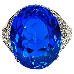 New African Swiss Blue 12.9 Ct Topaz & White Sapphire Sterling Ring 