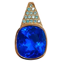New African Swiss Blue If Topaz & Sapp Rose Gold Plated Sterling Pendant