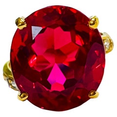 New African Topaz Pink Raspberry Sapphire 14K YGold Plate Sterling Silver Ring