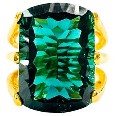 New African Tourmaline Forest Green 14K Ygold Plated Sterling Ring