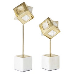 Pair of New Age' Organic Modern Natural Rock Crystal & Brass Sculptures