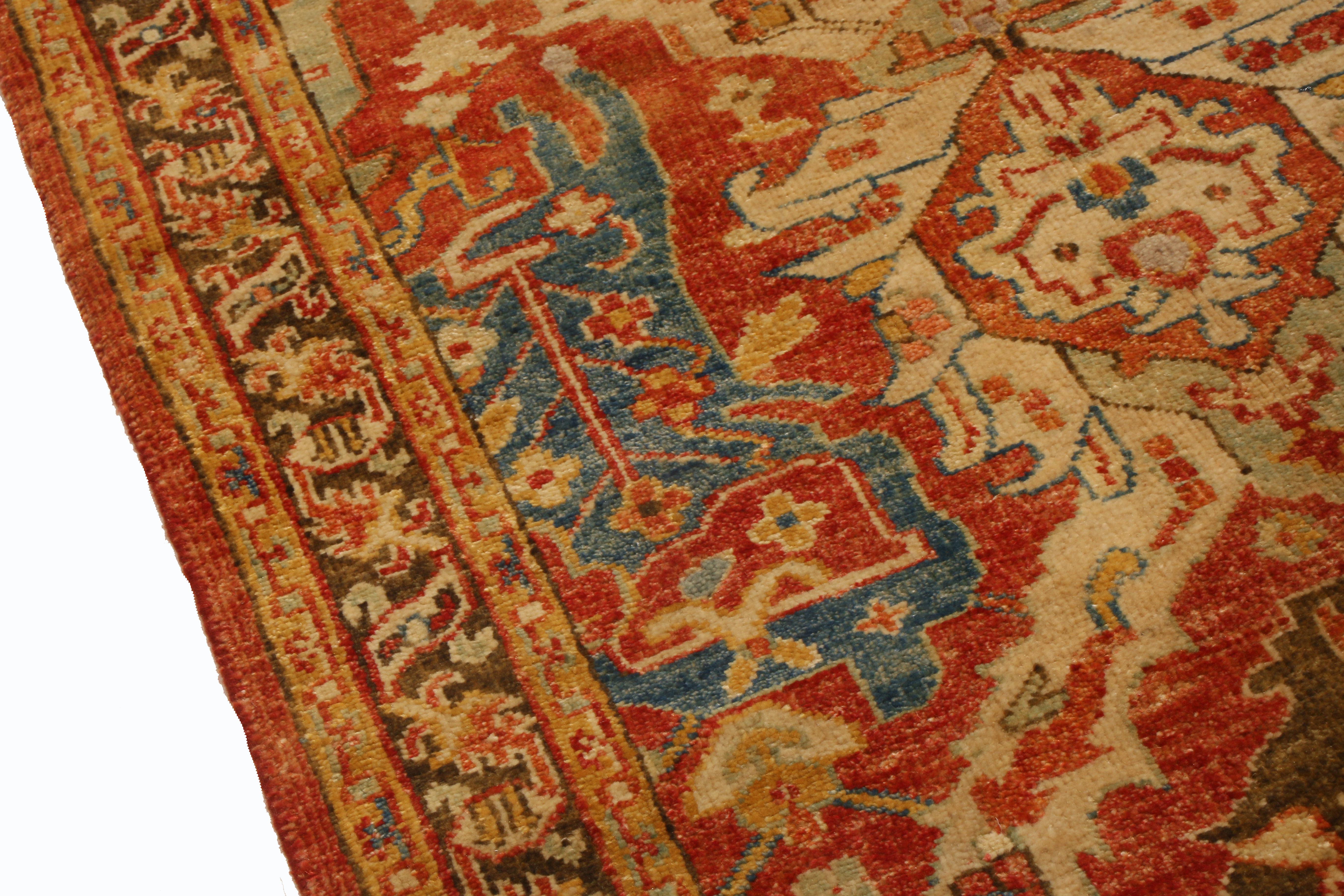 Indian Rug & Kilim's New Agra Red and Gold Wool Runner Floral Pattern