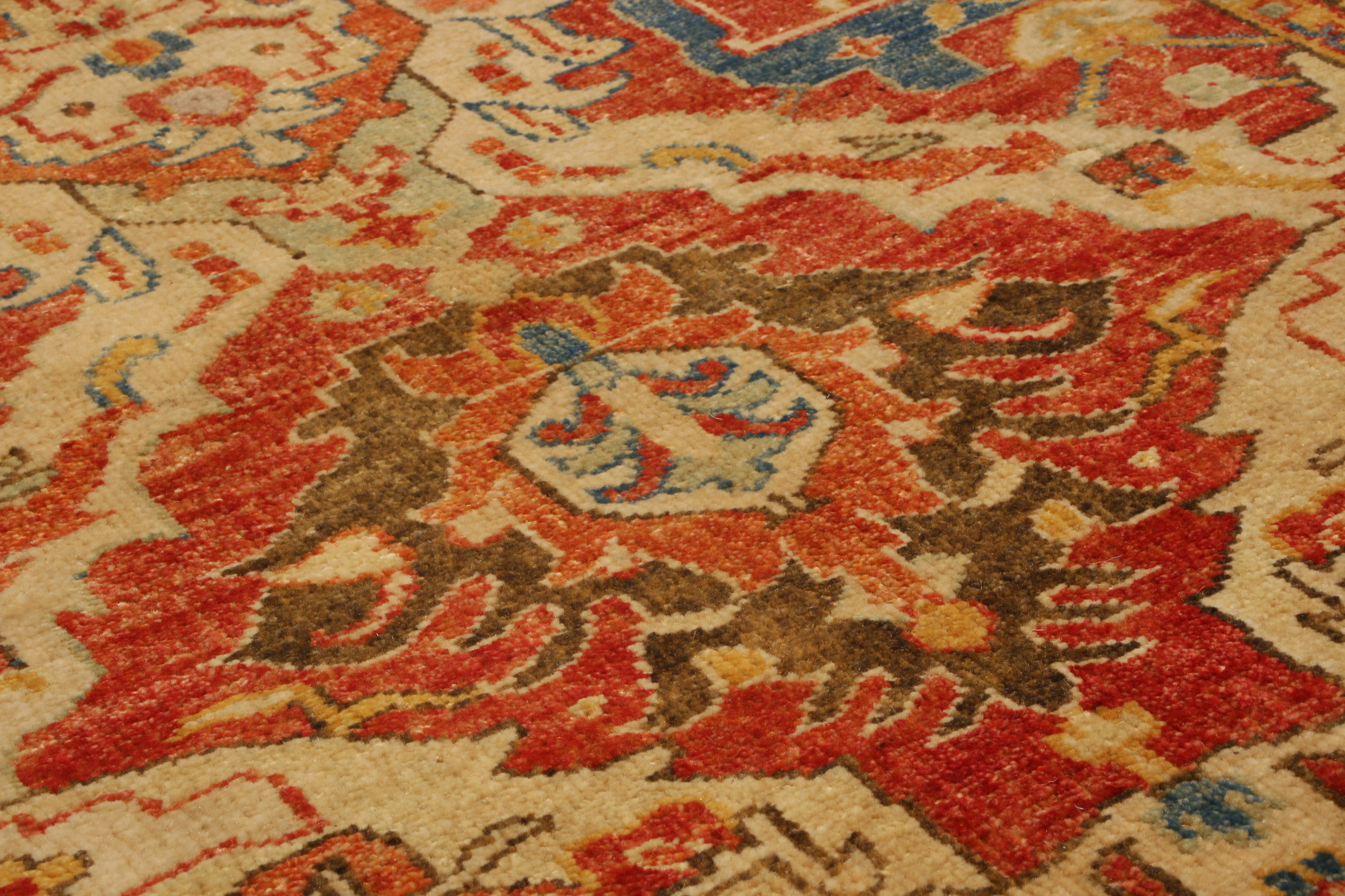 Hand-Knotted Rug & Kilim's New Agra Red and Gold Wool Runner Floral Pattern
