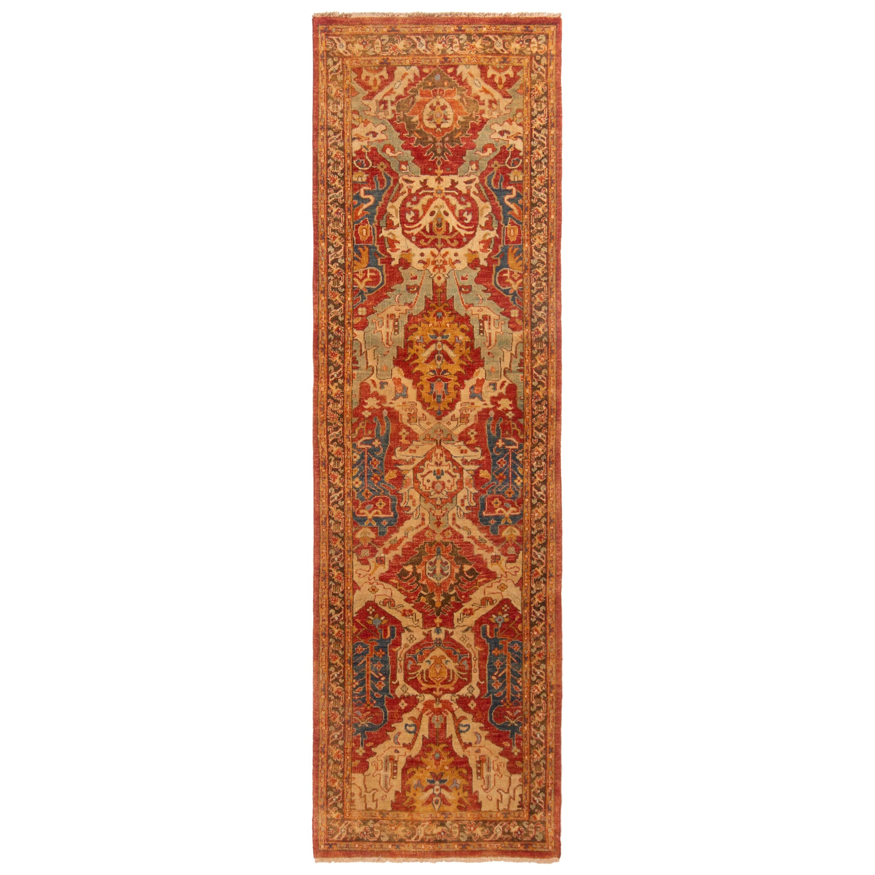 Rug & Kilim's New Agra Red and Gold Wool Runner Floral Pattern