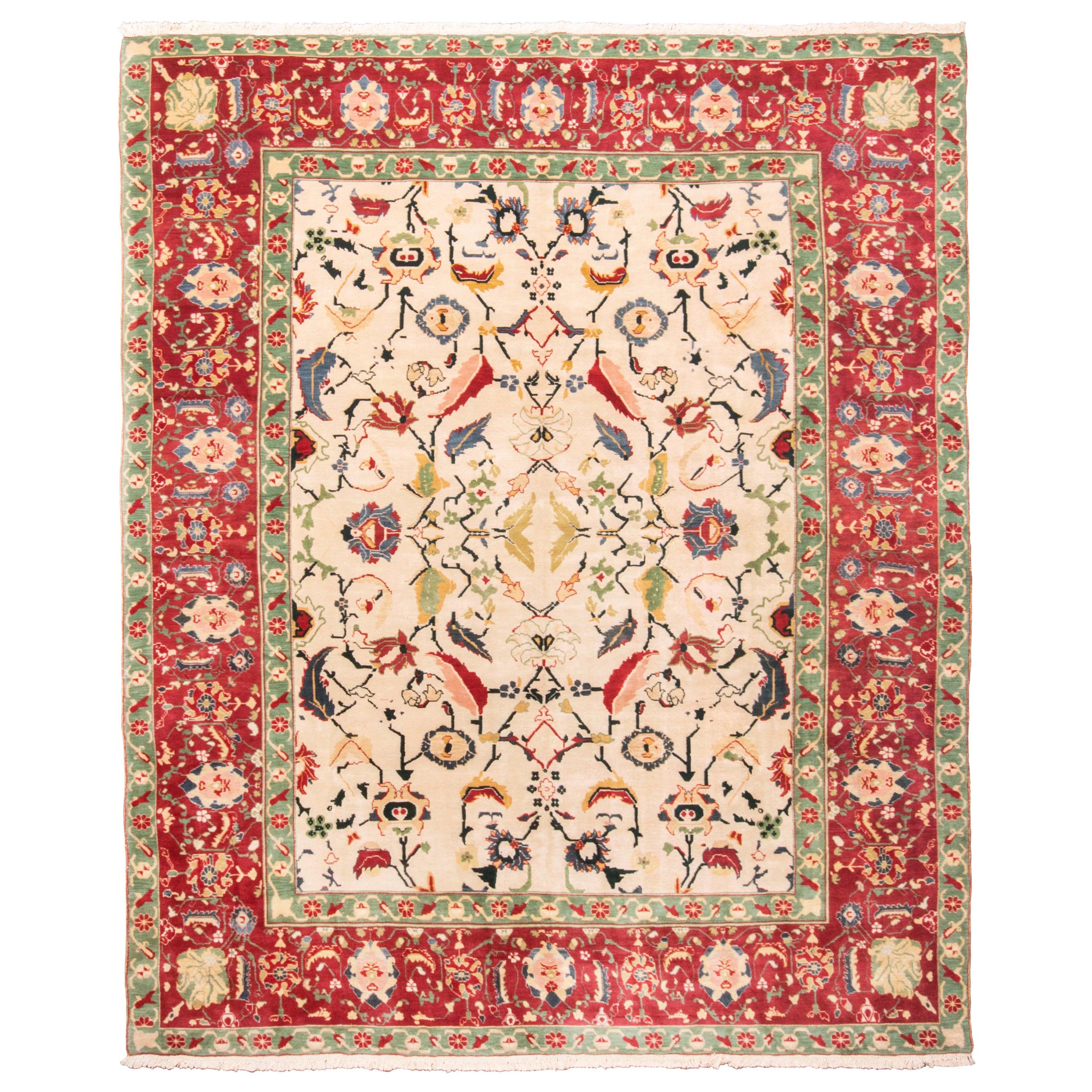 New Agra Traditional Red and Beige Cotton Rug with Herati Design