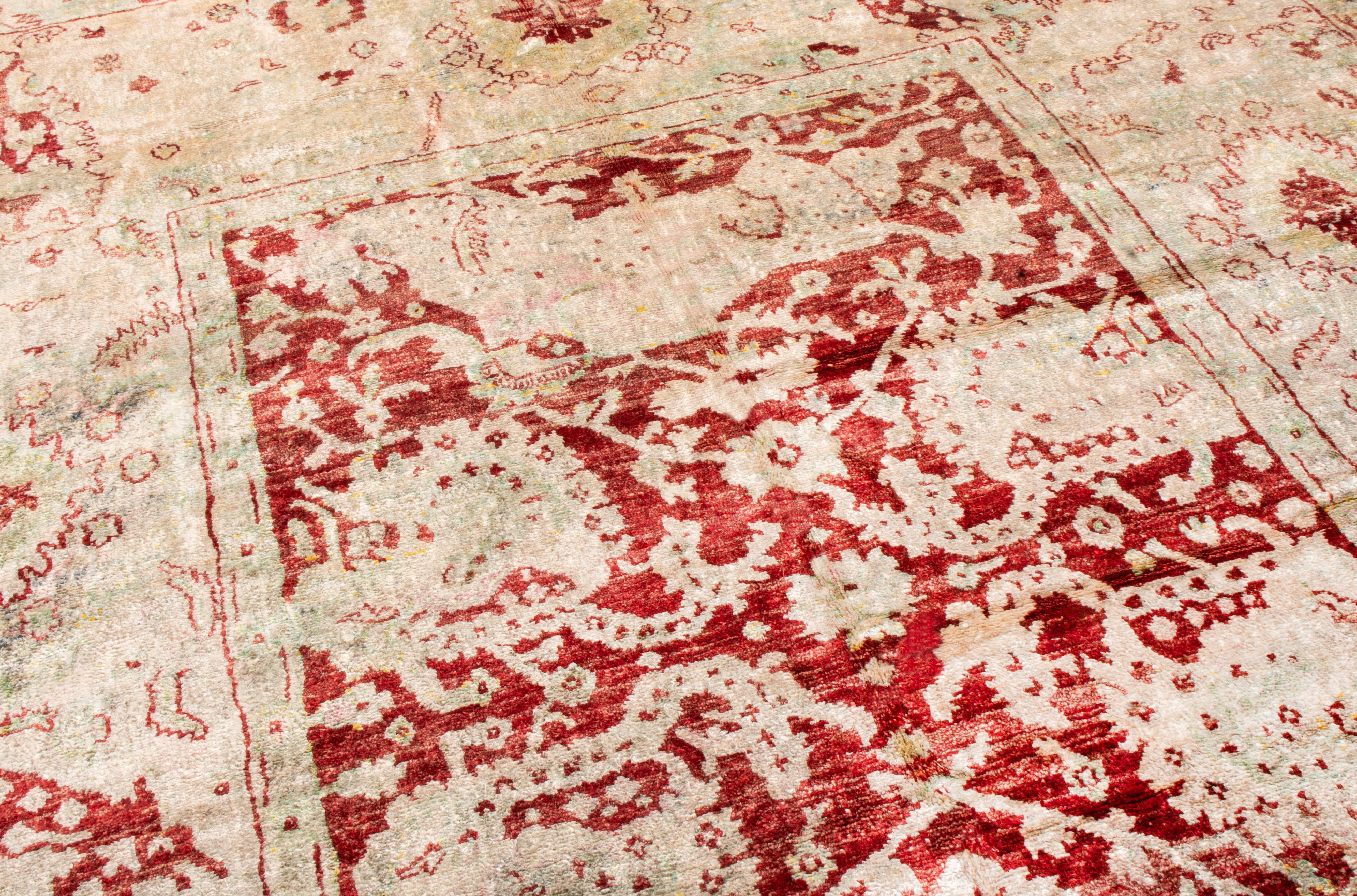 Modern Rug & Kilim's New Agra Transitional Red and Ivory Silk Rug For Sale