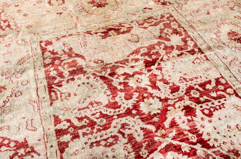 Modern New Agra Transitional Red and Ivory Silk Rug For Sale